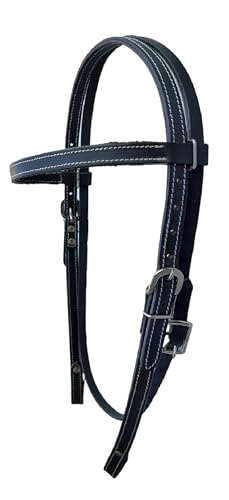 Double Stitched Latigo Leather Browband Western Horse Headstall - color: Black