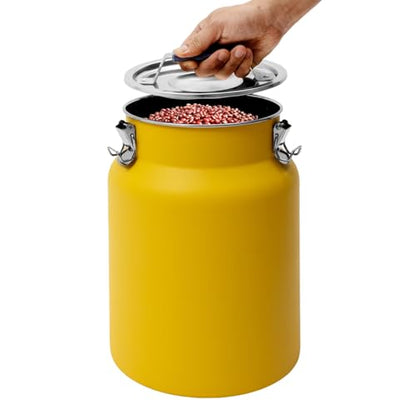 DYNAMI 3.2Gal Stainless Steel Airtight Canister,Large Metal Food Storage Container,Stainless Steel Bucket Milk Can Milk Jug With Lid&Handle, for Kitchen Rice Flour Coffee Bean (Yellow) - color: Yellow