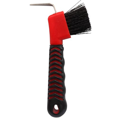Hoof Pick Brushes, Soft Touch Rubber Handle Portable Hoofpick, Stiff Hoof Pick for Horse Care, Groomers (Red) - color: Red