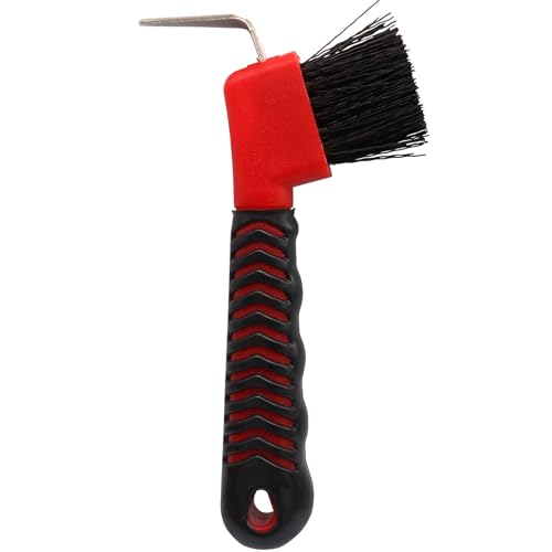 Hoof Pick Brushes, Soft Touch Rubber Handle Portable Hoofpick, Stiff Hoof Pick for Horse Care, Groomers (Red) - color: Red