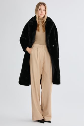 Orolay Women's Fuzzy Fleece Winter Jacket Faux Fur Lapel Coat Mid-Length Sherpa Teddy Coat - color: Black, size: X-Large