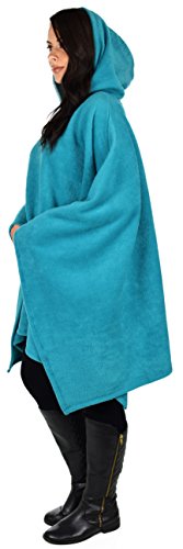 Dare2BStylish Women Poncho Style Hoodie Sweater Fleece Cover Up for Cold Weather - color: Teal