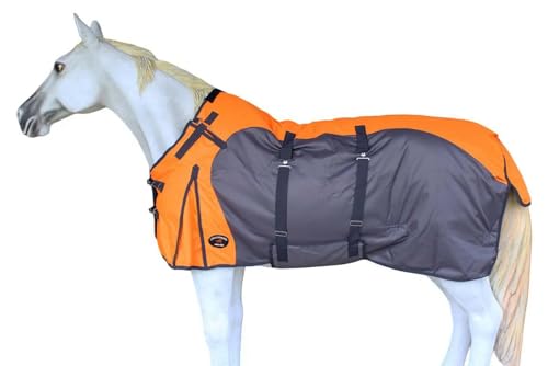 1200D Horse Turnout Blanket Waterproof, Breathable, Heavy-Weight Winter Blanket with 300g Fill, Ripstop Outer Shell - color: Grey/Orange, size: 60 inches