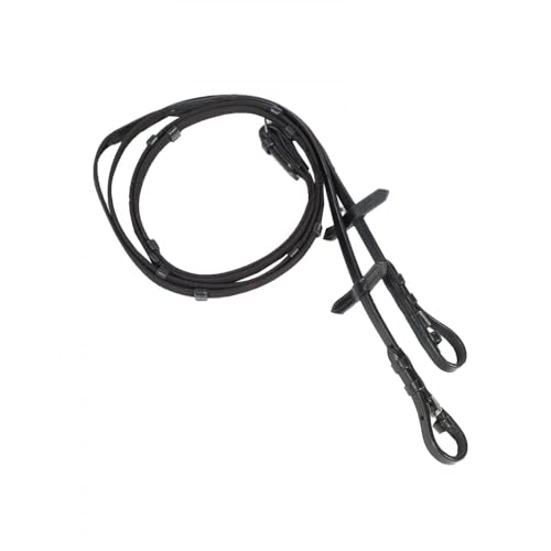 HORZE Slender Grippy Horseback Riding English Web Reins with Hand Stops - color: Black, size: Horse