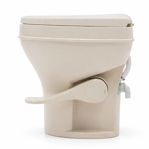 SEAFLO Bone RV Toilet, Residential Height 18.4", Gravity Flush Foot Pedal, Soft Close Seat, Camper Toilet for RV Motorhome Travel Trailer, Parchment, SFRTPH-02-01, 4-Year Warranty - color: Bone