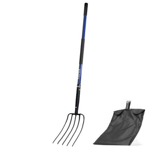 KOLEIYA 5-Tine Pitchfork for Gardening, 57-Inch Heavy Duty Garden Fork with Fiberglass Handle, for Mulch, Compost, Manure, Hay, and Soil Loosening,Blue - color: Blue