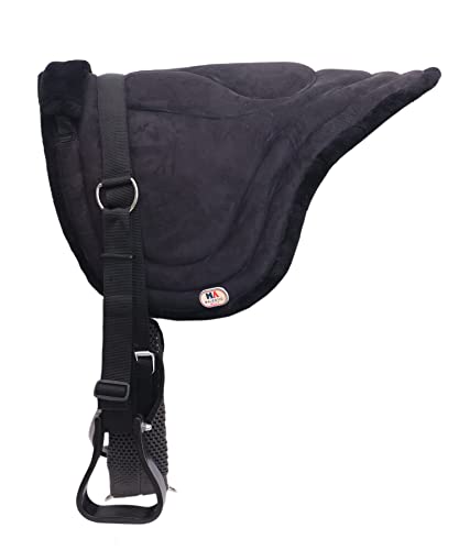 Majestic Ally Padded Suede Leather Bareback Pad Horse Riding Pad with Non Slip Breathable Girth & Stirrups - color: Black