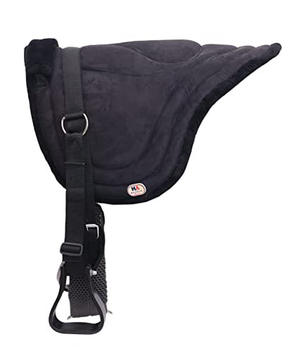 Majestic Ally Padded Suede Leather Bareback Pad Horse Riding Pad with Non Slip Breathable Girth & Stirrups - color: Black