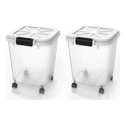 HANAMYA 30 LB Rice Storage Container with Measuring Cup, BPA free, For Rice | Grain | Pet Food | Flour, 2 coun, Clear & Black