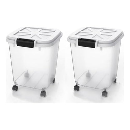 HANAMYA 30 LB Rice Storage Container with Measuring Cup, BPA free, For Rice | Grain | Pet Food | Flour, 2 coun, Clear & Black