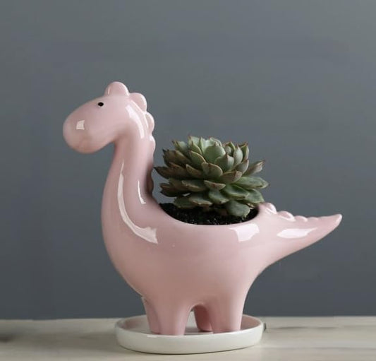 Cute Ceramic Succulent Cartoon Dinosaur Garden Pots w/Pottery Quality Finish, Cute Planting Pot, Indoor Plant Pot for Flowers & Herbs，Home Desktop Office Windowsill Decoration Gift. - color: Pink Dinosaur
