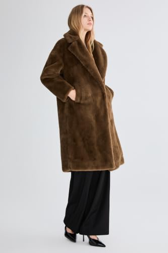 Orolay Women's Fuzzy Fleece Winter Jacket Faux Fur Lapel Coat Mid-Length Sherpa Teddy Coat - color: Coffee, size: X-Small
