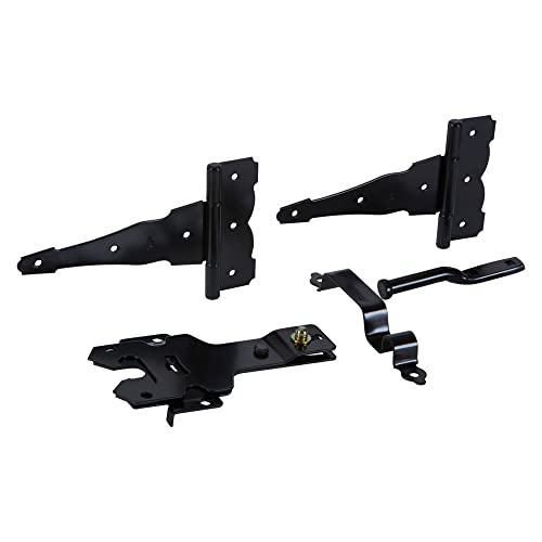 National Hardware Deluxe Latches Decorative T-Hinges Gate Kit, Steel, Black | Includes 2 Hinges, Latch, Strike and Pull for Wood, Vinyl and Metal Fence Gates; Mounting Screws Included - size: Pack of 1