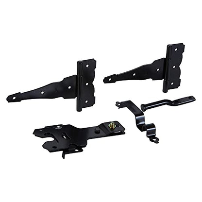 National Hardware N109-308 V8422 Deluxe Decorative T-Hinge Gate Kit Black Steel Finish Hinges with Latch Strike Pull for Wood Vinyl Metal Outdoor Fence Gates, 2 Count (Pack of 5) - size: Pack of 5