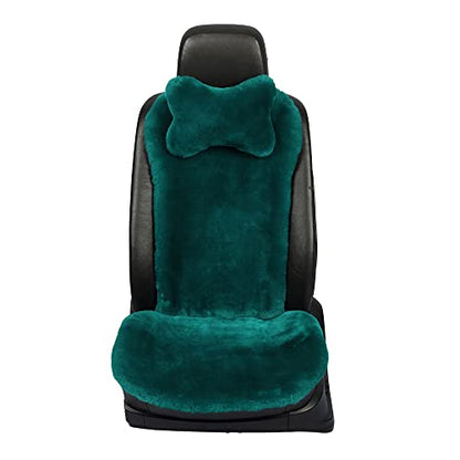 OGLAND Green Fuzzy Sheepskin Car Seat Cover | Soft Natural Fur Wool Cushion - color: Alpine Green