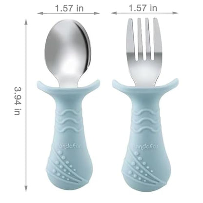 PandaEar 6-in-1 Stainless Steel Baby Feeding Set | Divided Suction Plate, Bowl, Sippy Cup with Straw, Bib, Spoon & Fork | BPA-Free Toddler Feeding Essentials for Self-Feeding (Blue) - color: Blue