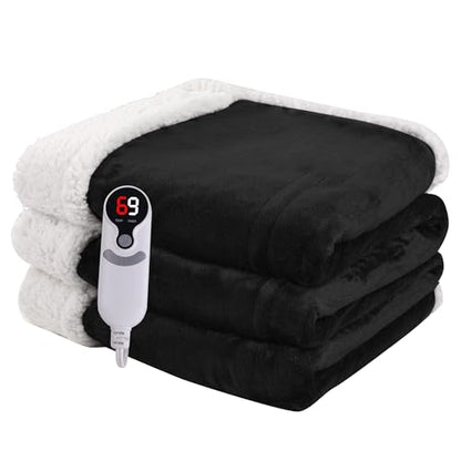 Heated Blanket Electric Blanket Full Size 72''x84'' with 9 Heating Levels, 1-10 Hour Auto Shut Off, Machine Washable, Flannel & Sherpa Soft Warming Blanket for Couch, Bed, Office - Black - color: 03-black, size: 72''x84''(Full)