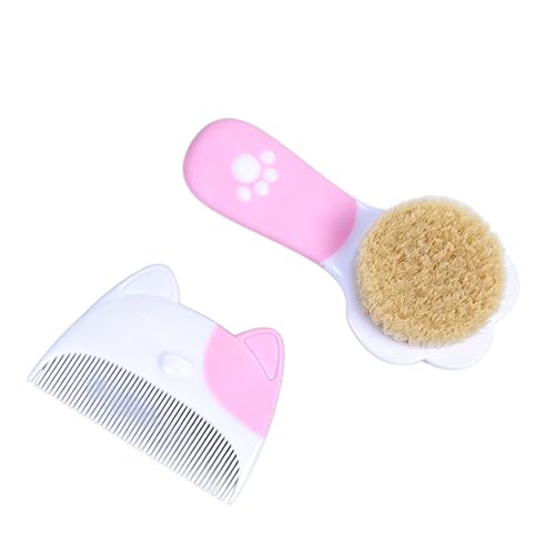 Baby Brush Set, Natural Soft Goat Hair Brush and Comb for Newborn Toddler, Pink