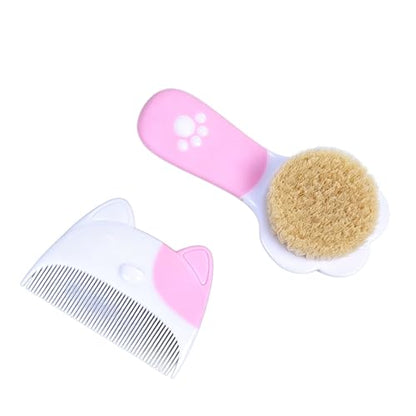 Baby Brush Set, Natural Soft Goat Hair Brush and Comb for Newborn Toddler, Pink