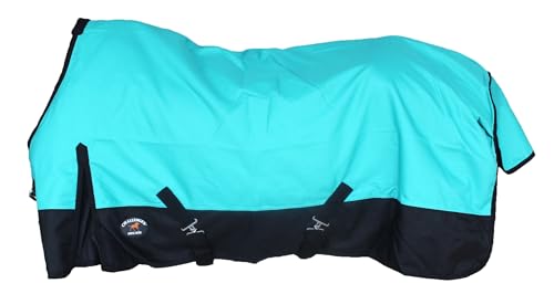 CHALLENGER 1200D Turnout Waterproof Rain Light-Weight Sheet Horse Blanket - color: Turquoise/Black, size: 78"