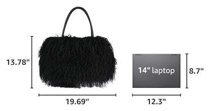Women Luxury Real Curly Mongolian Lamb Fur Purse - color: Black