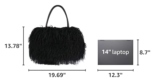 Women Luxury Real Curly Mongolian Lamb Fur Purse - color: Black