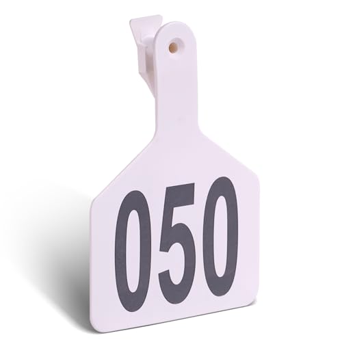 Cattle Ear Tags Numbered 50 Pcs Large Cow Tags White | Pre-Numbered 001-050, One-Piece, Fit, Not Easy To Fall Off, Easy Application, Durable, Fade-Resistant & Cold-Resistant - color: White, size: 50