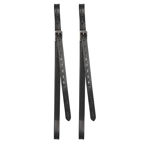 Exion Pre-Stretched English Stirrup Leathers | Non-Stretch Genuine Leather Stirrup Straps for English Saddles | 18 Numbered Holes Stainless Steel Buckles | Pair Black Havana Oak 48 54 58 62 - color: Black, size: 155 cm / 62"