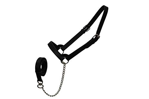 Derby Originals Premium Fancy Stitch Flat Leather Cattle Show Halter – Adjustable Fit with 48" Lead and 14" Chain, Small/Medium/Large – 1-Year Warranty - color: Havana, size: Small (350-700lbs)
