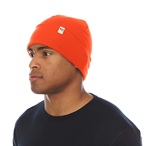 100% Merino Wool Cuff Beanie - Mens & Womens Warm Winter Hat - Watch Cap - Toque - Novelty Beanie - One Size Fits Most - color: Blaze Orange
