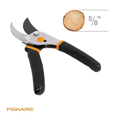 Fiskars Bypass Pruning Shears, 5/8" Cut Capacity Garden Clippers | Self-Cleaning Sap Groove Prevents Sticking, Non-Slip Grip for Cutting Stems & Branches, Steel Blades w/ Low-Friction Coating - style: Bypass Pruner