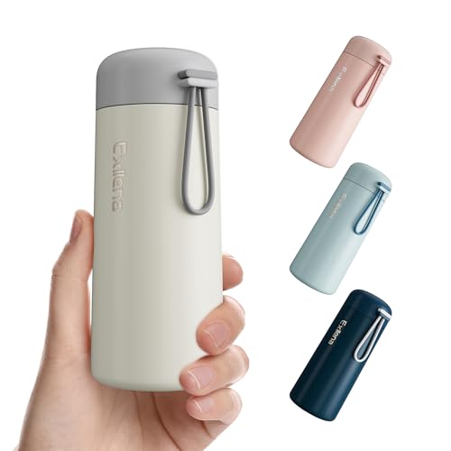 8 oz Water Bottles Made of 304 Stainless Steel, Small Water Bottles Double Wall Vacuum Insulation for Hot&Cold Drinks, Water Bottle Purse with Carry Handle - 100% Leakproof(Beige) - color: Beige, size: 8.5 Ounces