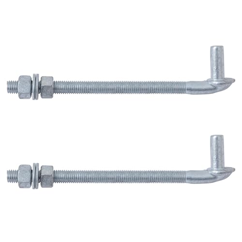 VIVIDA 10 Inch J Bolt Gate Hinge, 5/8" Gate Bolt Post Hinge, 2-Pack | Galvanized Gate Bolt Post Hinge, Chain Link Fence Gate Hardware, Nuts & Washers Included - size: 10" (2 PCS)