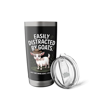 Easily Distracted by Goats Cute Coat Pygmy Goat Farmer Stainless Steel Insulated Tumbler - color: Black