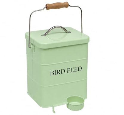 Morezi Airtight Bird Seed Storage Container 5~6LB Metal Bird Food Container | Wild Bird Seed Tin with Scoop and Handle, for Storing Sunflower Seed, Porch, Yard - Sturdy and Squirrel Proof -Green