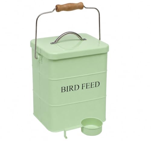 Morezi Airtight Bird Seed Storage Container 5~6LB Metal Bird Food Container | Wild Bird Seed Tin with Scoop and Handle, for Storing Sunflower Seed, Porch, Yard - Sturdy and Squirrel Proof -Green