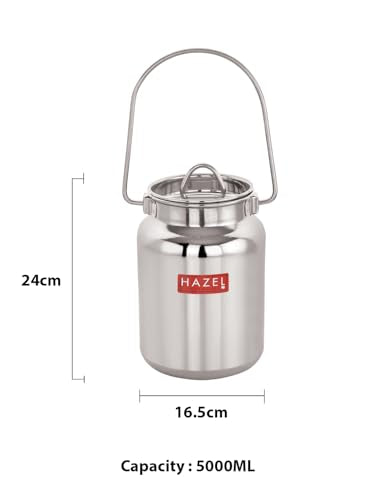 HAZEL Milk Can with Airtight Lid and Handle | Stainless Steel Grease Oil Pot | Milk Kitchen Storage Container - size: 169 Fl.Oz