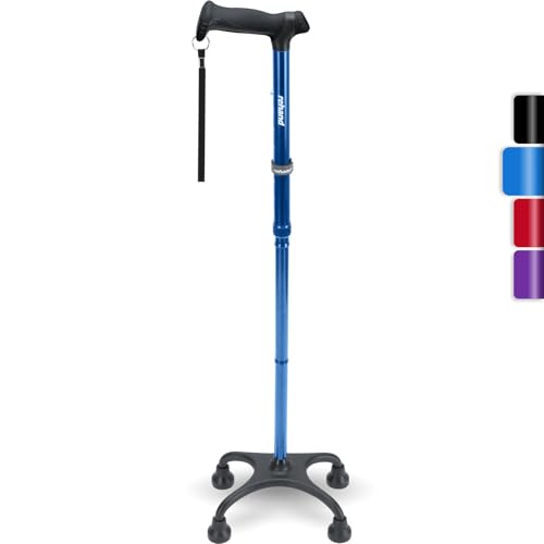 Rehand Quad Cane, Walking Cane with Ergonomic Handle Ever and Graceful 4-Pronged Base for Extra Stability, Adjustable Walking Sticks for Right or Left Handed Men & Women and Seniors - color: Blue