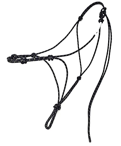 4 Knot Horse Rope Training Halter - 3/16" (5mm) Very Thin! Stiff Polyester Rope - color: Black with Beige, size: Large