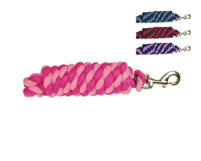 Derby Originals Pair of 2 10' Braided Cotton Lead Ropes with Brass Bolt Snap for Horses and Livestock - color: Pink/Dark Pink