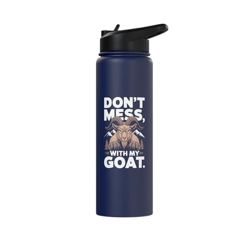 Don´t Mess With My Goat Cute Coat Pygmy Goat Farmer Stainless Steel Insulated Water Bottle - color: Navy Blue