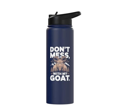 Don´t Mess With My Goat Cute Coat Pygmy Goat Farmer Stainless Steel Insulated Water Bottle - color: Navy Blue