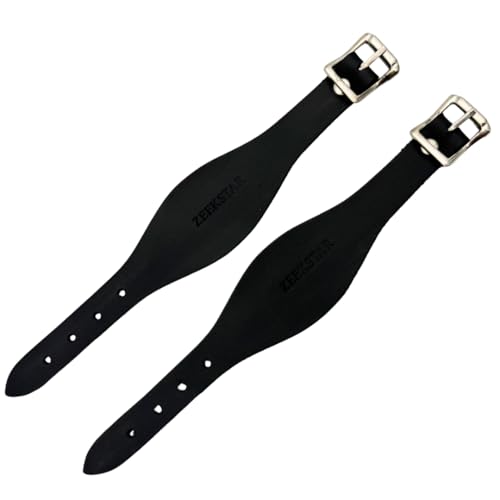 Pair of Leather Stirrup Hobble Straps Adjustable Replacement Straps for Western Saddles with Stainless Steel Buckle Closure - color: Black