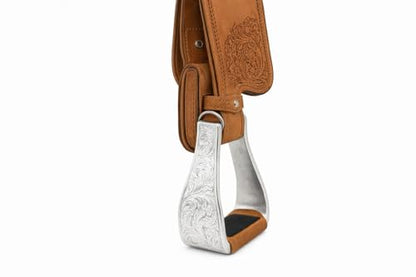 CHALLENGER Western Horse Tack Aluminum Engraved Rubber Grip Saddle Stirrups 5176