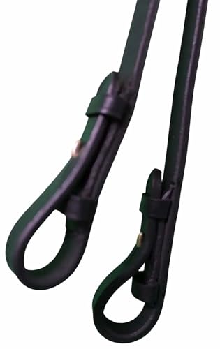 CHALLENGER 54" Full Horse English Braided Black Leather Reins 805LR01BK - color: Black/Brass
