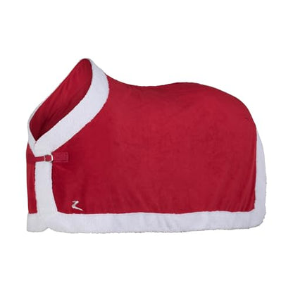 HORZE Santa Christmas Fleece Horse Cooler Blanket with Faux Fur - Red - 75 in - size: 75 in