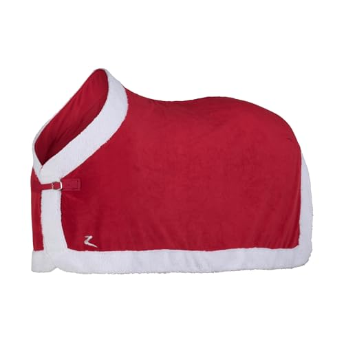 Horze Santa Christmas Fleece Horse Cooler Blanket with Faux Fur - Red - 66 in - size: 66 in