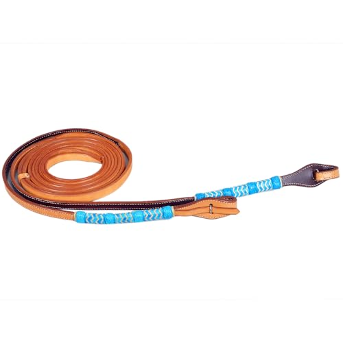 Western Horse 8ft Turquoise Rawhide Braiding American Leather Split Reins