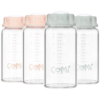 COMI Natural Glass Baby Bottle,Standard Neck Breastmilk Storage Bottle for Fridge,Breast Milk Container,Breast Pump Bottle Compatible with Medela Breast Pump,BPA Free,4PCS (5oz, 2 Gray+2 Pink) - style: 2Pink+2Gray