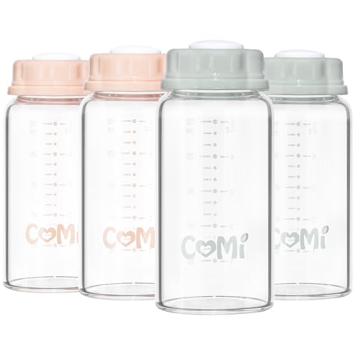 COMI Natural Glass Baby Bottle,Standard Neck Breastmilk Storage Bottle for Fridge,Breast Milk Container,Breast Pump Bottle Compatible with Medela Breast Pump,BPA Free,4PCS (5oz, 2 Gray+2 Pink) - style: 2Pink+2Gray